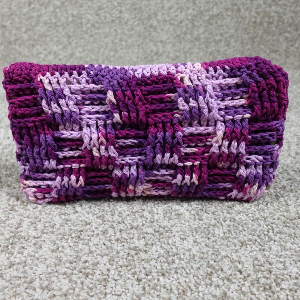 Handmade Crochet Reusable Mop Cover Purple Basketweave Washable Cleaning Pad‎